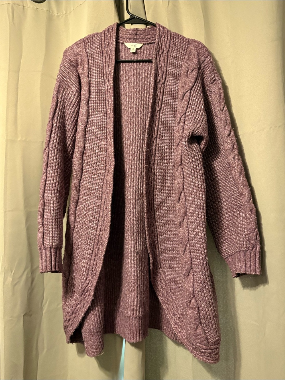 Terra & Sky Dusty Mauve Open-Front Cable Knit Cardigan